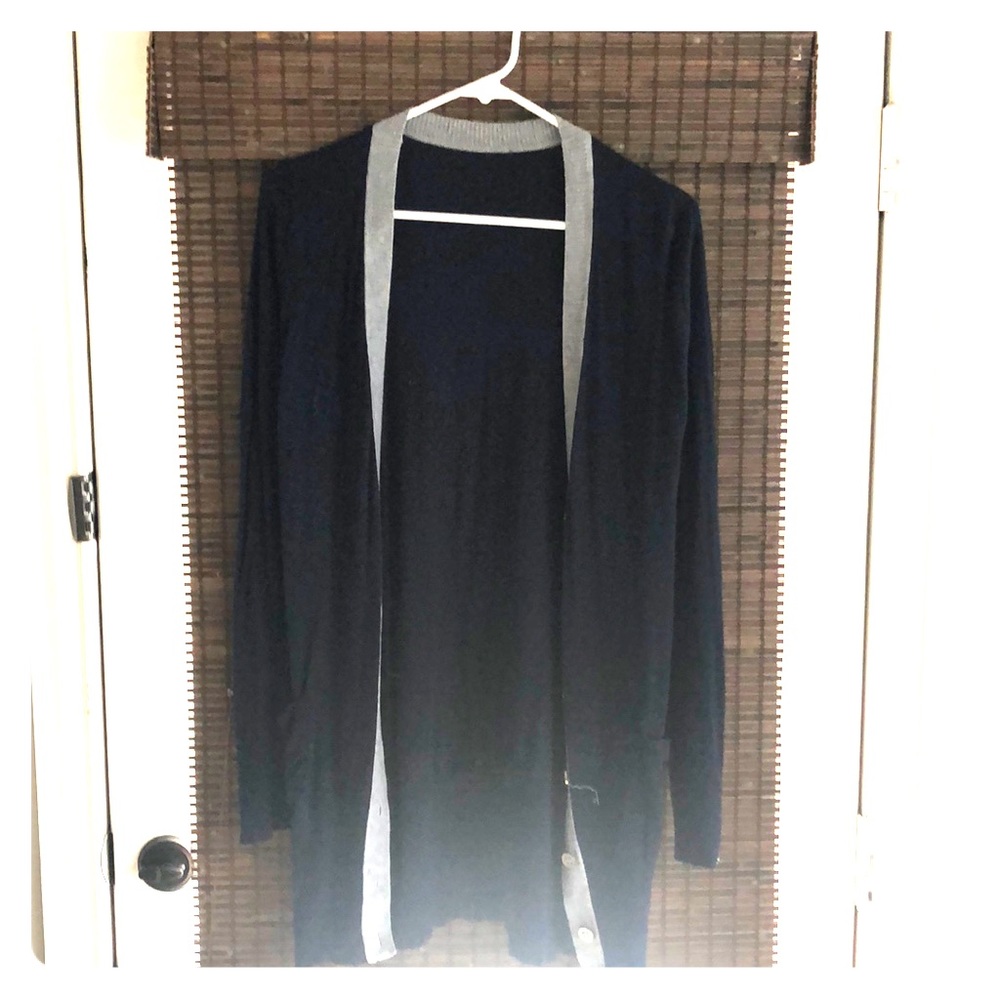 Navy Blue and Grey Long Tunic Cardigan
